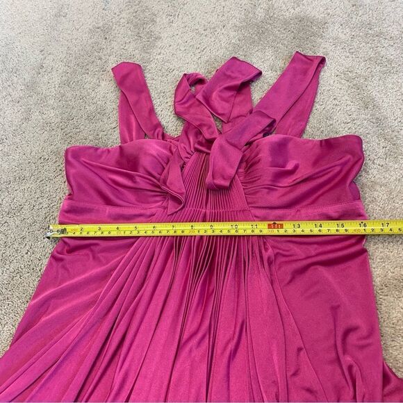 Bcbgmaxazria hot fuchsia pink satin effect pleated ruched halter top blouse Sz M - Picture 9 of 11